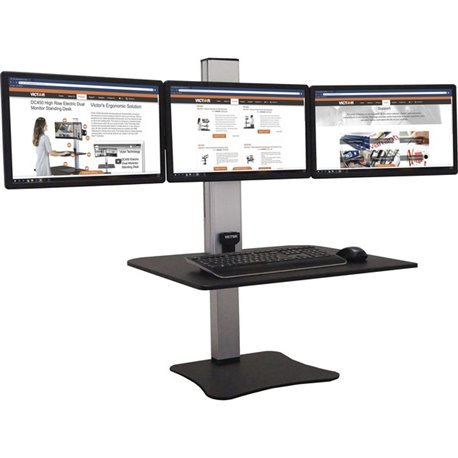 Victor High Rise Electric Triple Monitor Standing Desk - 23" to 34" Screen Support - 37.50 lb Load Capacity - 20" Height x 28" W