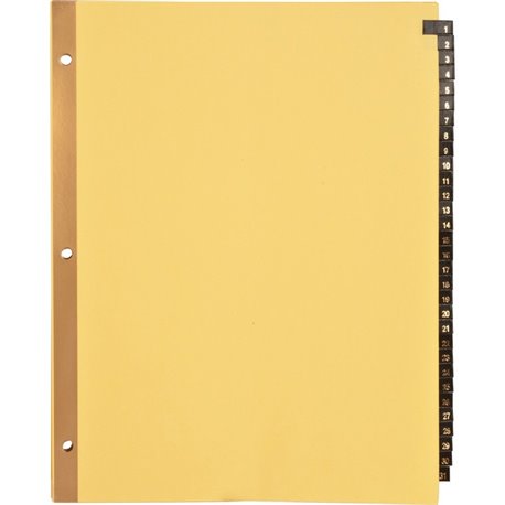 Business Source 1-31 Black Leather Tab Index Dividers - 31 Printed Tab(s) - Digit - 1-31 - 8.5" Divider Width x 11" Divider Leng