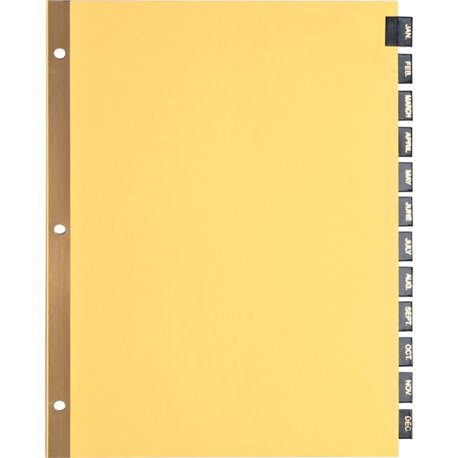 Business Source Monthly Black Leather Tab Index Dividers - 12 Printed Tab(s) - Month - January-December - 8.5" Divider Width x 1