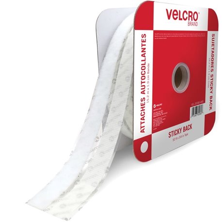 VELCRO Sticky Back Fasteners - 16.67 yd Length x 0.75" Width - 1 / Roll - White