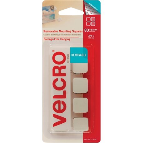 VELCRO Removable Mounting Tape - 0.75" Length x 0.75" Width - 80 / Pack - White