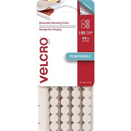 VELCRO Removable Mounting Tape - 0.63" Dia - 195 / Pack - White