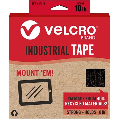 VELCRO Eco Collection Adhesive Backed Tape - 8 ft Length x 1.88" Width - 1 Each - Black