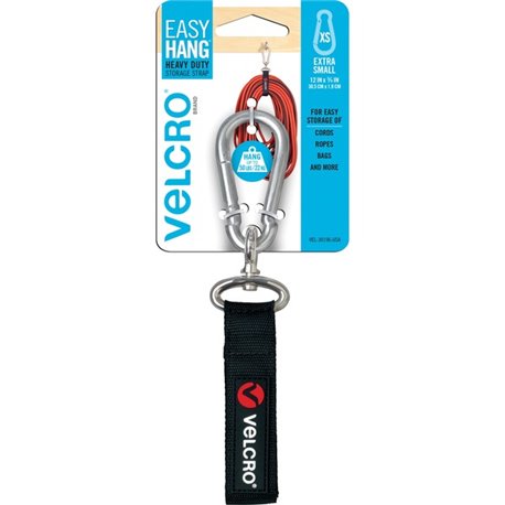 VELCRO Heavy Duty Storage Strap - 1 Each - Adjustable - Extra Small (XS) - Carabiner Attachment - 0.8" Height x 3.3" Width x 8.8