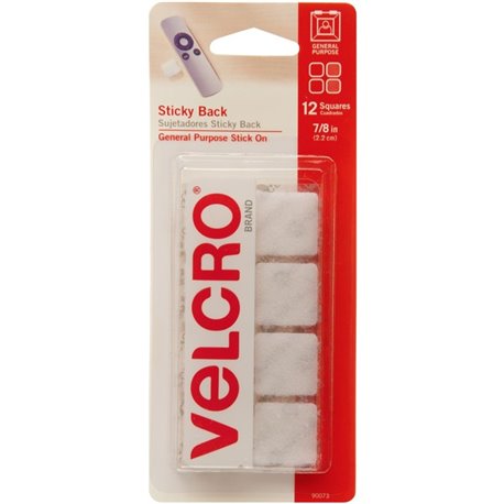 VELCRO 90073 General Purpose Sticky Back - 0.88" Length x 0.88" Width - For Tile, Multi Surface, Glass, Plastic, Metal - 12 / Pa