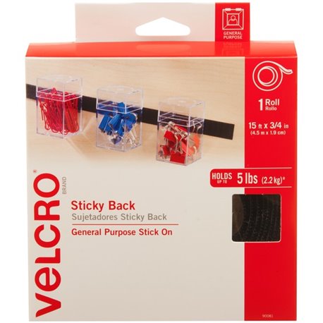 VELCRO 90081 General Purpose Sticky Back - 15 ft Length x 0.75" Width - For Mount Picture/Poster, Multi Surface - 1 / Roll - Bla