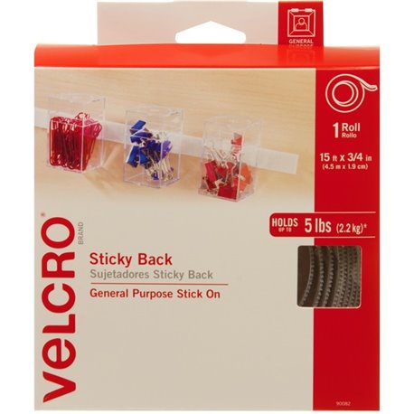 VELCRO 90082 General Purpose Sticky Back - 15 ft Length x 0.75" Width - For Mount Picture/Poster, Multi Surface - 1 / Each - Whi