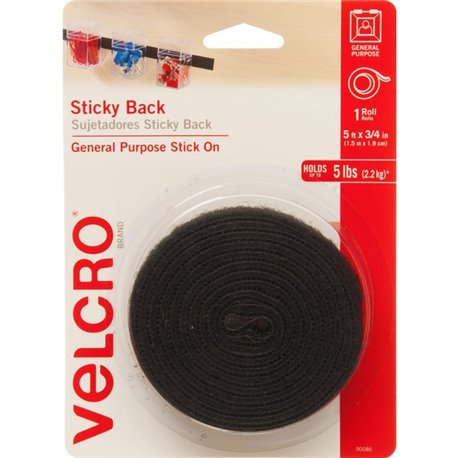 VELCRO 90086 General Purpose Sticky Back - 5 ft Length x 0.75" Width - Dispenser Included - For Multipurpose - 1 Each - Black