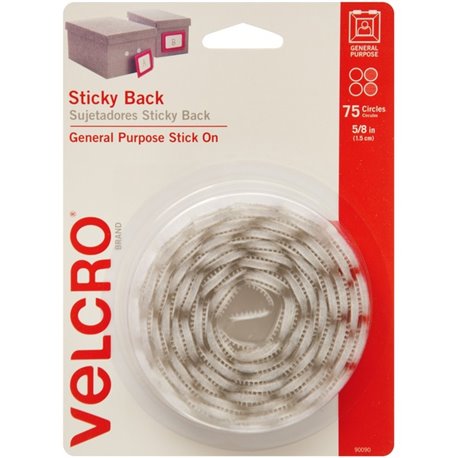 VELCRO 90090 General Purpose Sticky Back - 0.63" Dia - Adhesive Backing - Dispenser Included - For Glass, Metal, Plastic, Wood, 