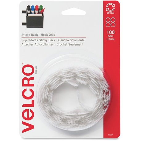 VELCRO 90204 General Purpose Sticky Back - 0.63" Dia - For Mounting, Multi Surface, Glass, Tile, Plastic, Metal - 100 / Carton -