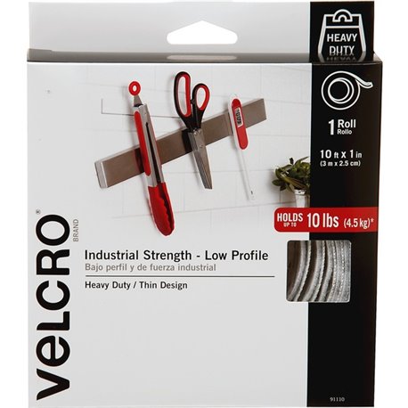 VELCRO 91110 Heavy Duty Industrial Strength - Low Profile - 10 ft Length x 1" Width - Water Resistant - For Mounting - 1 / RollR