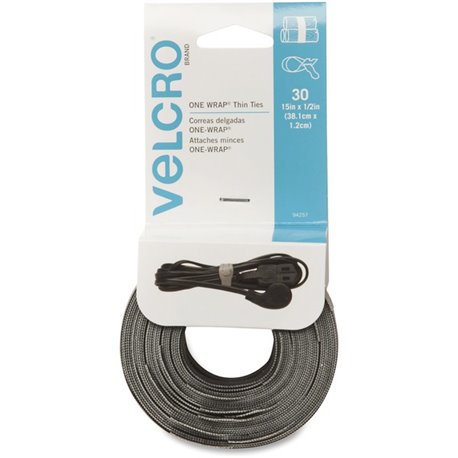 VELCRO One Wrap Thin Cable Ties - Cable Tie - Black, Gray - 30 - 25 lb Loop Tensile - 15" Length