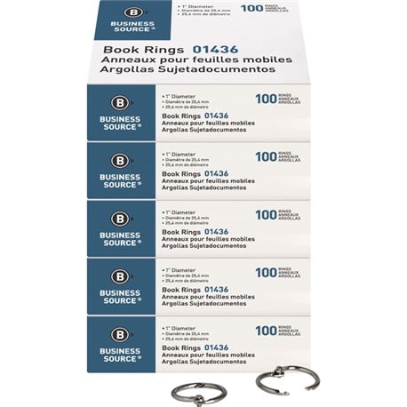 Business Source Standard Book Rings - 1" Diameter - Silver - Nickel Plated - 500 / Bundle