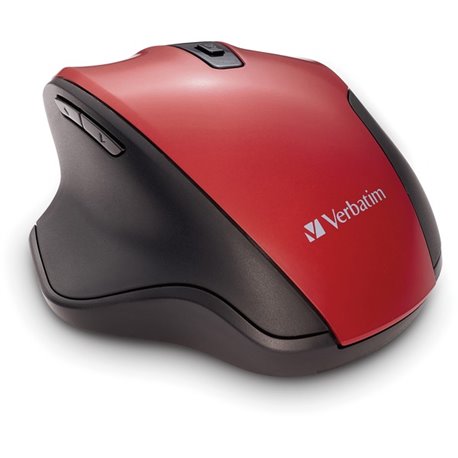 Verbatim Silent Ergonomic Wireless Blue LED Mouse - Red - Blue LED/Optical - Wireless - Radio Frequency - 2.40 GHz - Red - 1 - U