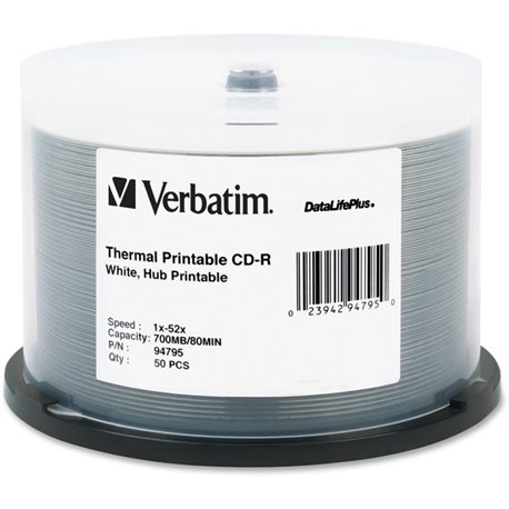 Verbatim DataLifePlus 94795 CD Recordable Media - CD-R - 52x - 700 MB - 50 Pack Spindle - White - 120mm - Single-layer Layers - 