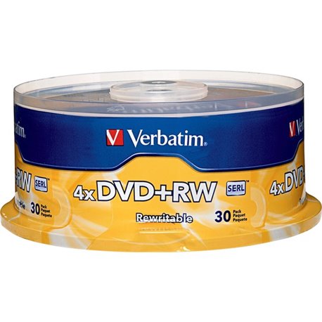 Verbatim 94834 DVD Rewritable Media - DVD+RW - 4x - 4.70 GB - 30 Pack Spindle - Silver - 120mm - Single-layer Layers - 2 Hour Ma