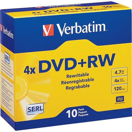 Verbatim DataLifePlus 94839 DVD Rewritable Media - DVD+RW - 4x - 4.70 GB - 10 Pack Slim Case - Silver - 2 Hour Maximum Recording