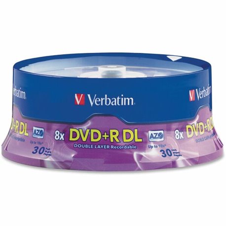 Verbatim 96542 DVD Recordable Media - DVD+R DL - 8x - 8.50 GB - 30 Pack Spindle - Silver - 120mm - Double-layer Layers - 4 Hour 