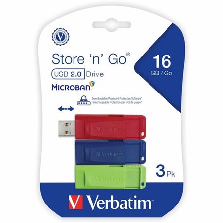 16GB Store 'n' Go USB Flash Drive - 3pk - Red, Green, Blue - 16GB - 3pk - Red, Green, Blue