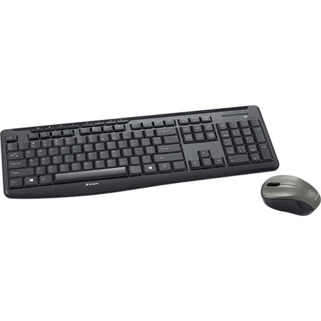 Verbatim Silent Wireless Mouse and Keyboard - Black - USB Wireless RF - Black - USB Wireless RF - Blue LED - 3 Button - Black - 