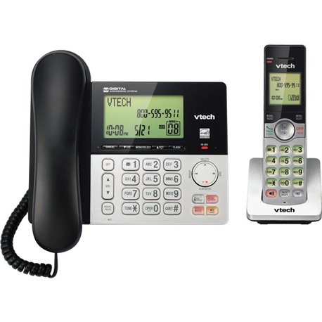 VTech CS6949 DECT 6.0 Standard Phone - Black, Silver - Cordless - Corded - 1 x Phone Line - Speakerphone - Answering Machine - H