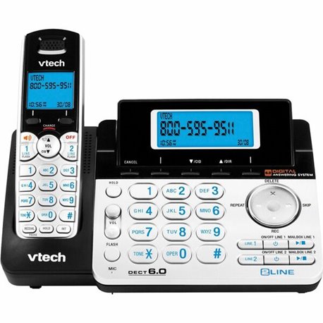 VTech DS6151 DECT 6.0 Cordless Phone - Silver - 2 x Phone Line - Speakerphone - Answering Machine - Hearing Aid Compatible - Bac