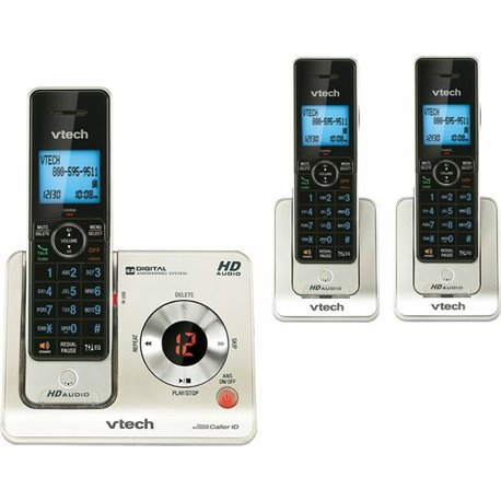 VTech LS6425-3 DECT 6.0 Expandable Cordless Phone with Answering System and Caller ID/Call Waiting, Silver with 2 Handsets - Cor