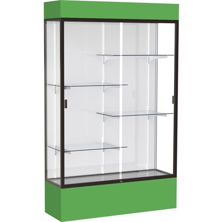 Waddell Lighted Floor Case, White Back w/ Dark Bronze Frame & Colored Base - 48" x 16" x 80" - 4 x Shelf(ves) - Sliding Door(s) 