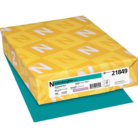 Astrobrights Color Copy Paper - Terrestrial Teal - Letter - 8 1/2" x 11" - 24 lb Basis Weight - 500 / Pack - Green Seal - Acid-f