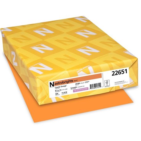 Astrobrights Color Paper - Orange - Letter - 8 1/2" x 11" - 24 lb Basis Weight - Smooth - 500 / Ream - Acid-free, Lignin-free, H