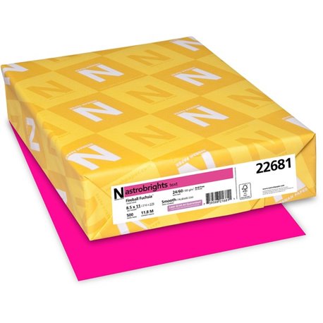 Astrobrights Color Paper - Fuchsia - Letter - 8 1/2" x 11" - 24 lb Basis Weight - Smooth - 500 / Ream - Acid-free, Lignin-free, 