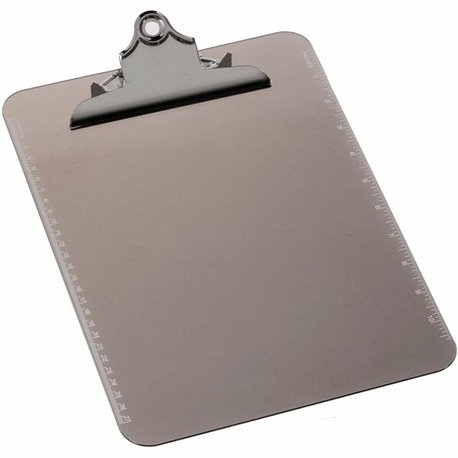 Business Source Spring Clip Plastic Clipboard - 8 1/2" x 11" - Spring Clip - Plastic - Smoke - 12 / Box