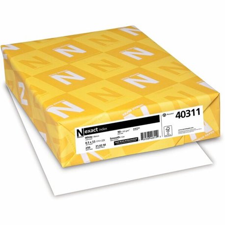 Exact Index Copy Paper - White - 94 Brightness - Letter - 8 1/2" x 11" - 90 lb Basis Weight - Smooth - 250 / Pack - Durable, Aci