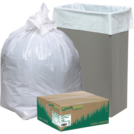 Earthsense Heavy-Duty Reclaim Recycled White Can Liners - Small Size - 13 gal Capacity - 24" Width x 33" Length - 0.87 mil (22 M