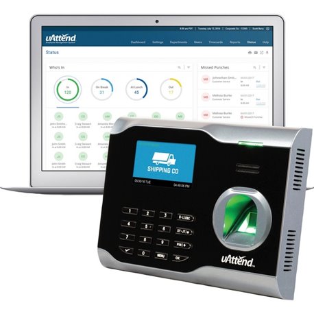 uAttend BN6500 Time Clock - Biometric - 2000 Employees - WiFi - Bi-weekly, Week, Semi-monthly, Month Record Time