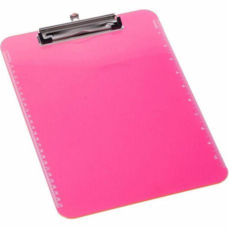 Business Source Flat Clip Clipboard - 9" x 12" - Plastic - Neon Pink - 1 Each