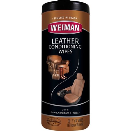 Weiman Products Leather Wipes - For Multipurpose - 8" Length x 7" Width - 30 / Canister - 1 Each - Pre-moistened, UV Protection 