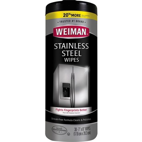 Weiman Stainless Steel Wipes - 30 / Canister - 1 Each - Streak-free, Fingerprint Resistant, Dust Resistant, Dirt Resistant, Pre-