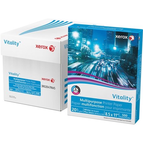 Xerox Vitality Multipurpose Printer Paper - White - 92 Brightness - 90% Opacity - Letter - 8 1/2" x 11" - 20 lb Basis Weight - 5