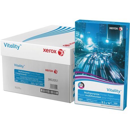 Xerox Vitality Multipurpose Printer Paper - White - 92 Brightness - 8 1/2" x 14" - 20 lb Basis Weight - Smooth - 10 / Carton - W