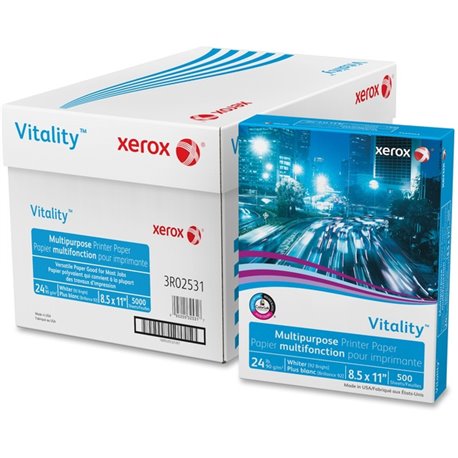 Xerox Vitality Multipurpose Printer Paper - 92 Brightness - Letter - 8 1/2" x 11" - 24 lb Basis Weight - 5000 / Carton - Sustain