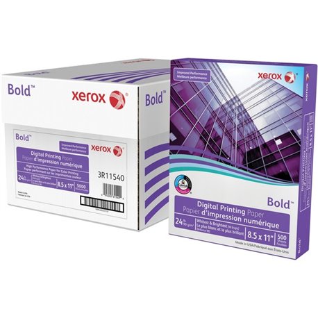 Xerox Bold Digital Printing Paper - 98 Brightness - Letter - 8 1/2" x 11" - 24 lb Basis Weight - Smooth - 500 / Ream - Sustainab