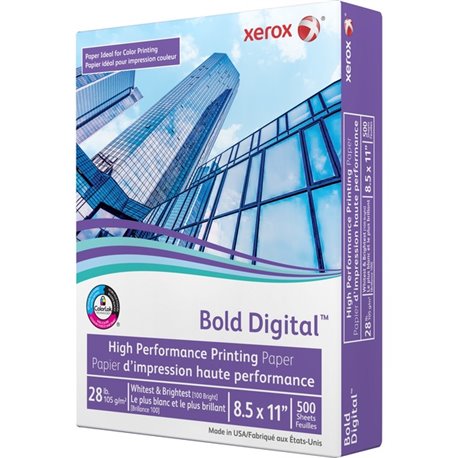 Xerox Bold Digital Printing Paper - 100 Brightness - Letter - 8 1/2" x 11" - 28 lb Basis Weight - Smooth - 500 / Ream - Sustaina