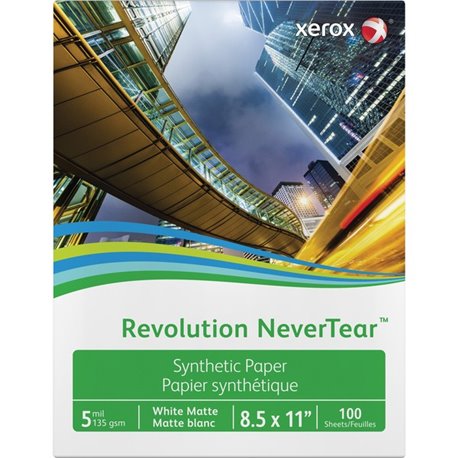 Xerox Revolution NeverTear Synthetic Paper - White - 94 Brightness - Letter - 8 1/2" x 11" - 135 g/m&178 Grammage - Matte - 100 