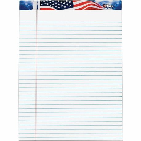 TOPS American Pride Writing Tablets - 50 Sheets - Strip - 0.34" Ruled - 16 lb Basis Weight - 8 1/2" x 11 3/4" - White Paper - Bl