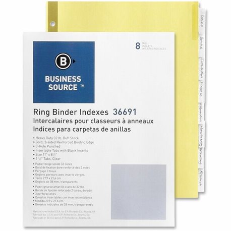 Business Source Insertable Tab Indexes - 8 Blank Tab(s) - 8.5" Divider Width x 11" Divider Length - Letter - 3 Hole Punched - Cl