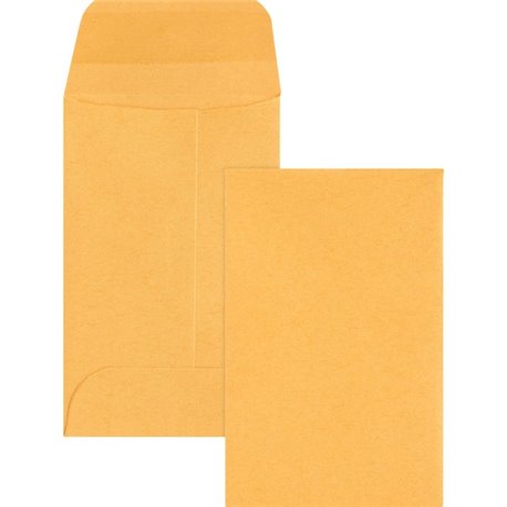 Business Source Small Coin Kraft Envelopes - Coin - 1 - 2 1/4" Width x 3 1/2" Length - 20 lb - Gummed - Kraft - 500 / Box - Brow