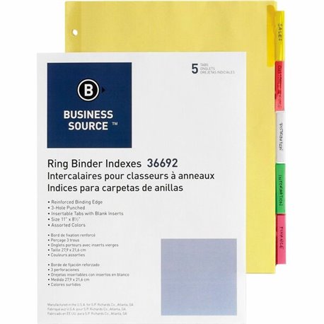 Business Source Insertable Tab Ring Binder Indexes - 5 Blank Tab(s)2" Tab Width - 8.5" Divider Width x 11" Divider Length - Lett