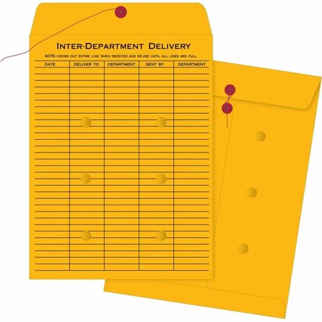 Business Source Ruled Interdepartmental Envelopes - Inter-department - 32 - 10" Width x 13" Length - 32 lb - String/Button - Kra