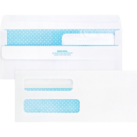 Business Source Double Window No. 8-5/8 Check Envelopes - Double Window - 8 5/8 - 8 5/8" Width x 3 5/8" Length - 24 lb - Self-se